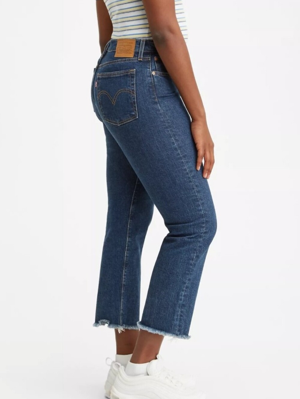 Levis Wedgie Straight Leg Ankle Jeans High Rise Button Fly Raw Hem Denim